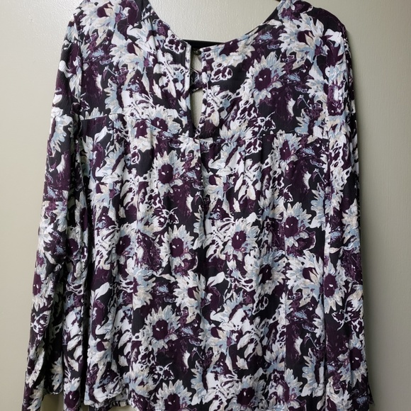 Purple And White Floral Elegant Long Sleeve Top- Size Large - Picture 1 of 5